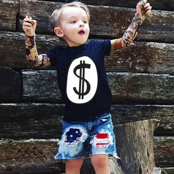 

Fashion Children's Boys clothes cotton o-neck Toddler Baby Kids Boys T-Shirt with Mesh Tattoo Printed Sleeve Tee Tops H4