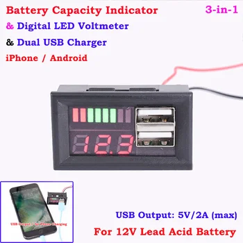

12V LED Digital Car Voltmeter Mini Voltage Battery Panel For DC Meter USB 5V2A Output Voltage Meters