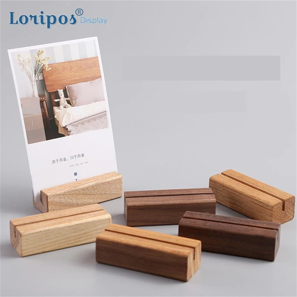 Wood Card Holder Wedding Postcard Organizer Wooden Creative Desk Sign Price Tag Display Memo Note Clip Picture Photo Stand