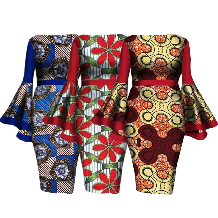 

Hot Sale L-6XL African Style Dress Dashiki for Woman Elegant Floral Ankara Bazin Riche Bell Sleeve Party Sexy Bodycon Dresses