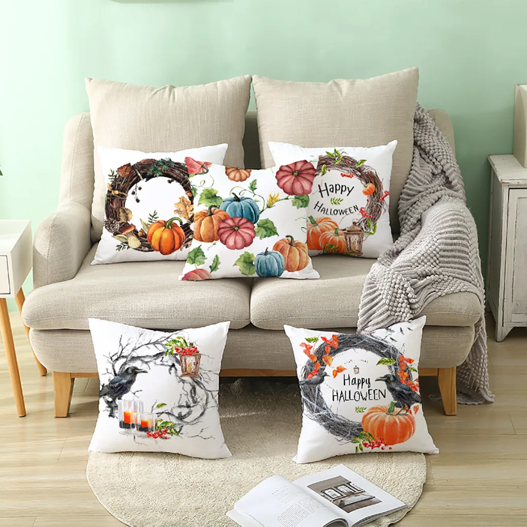

4pcs Fall Halloween Pumpkin Pillow Case Waist Throw Cushion Cover Sofa Home Decor Pillow Cover Kussenhoes Cojines Pillowcases