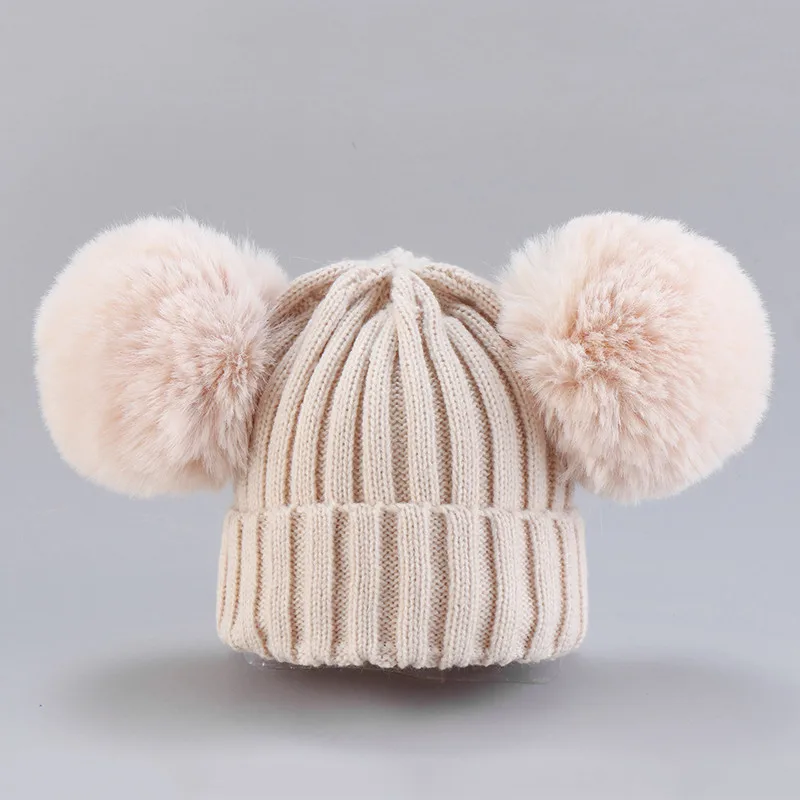 1Pcs New Newborn Baby Kids Girls Boys Winter Warm Threaded Knit Hat Furry Balls Pompom Solid Warm Cute Lovely Beanie Cap Gifts