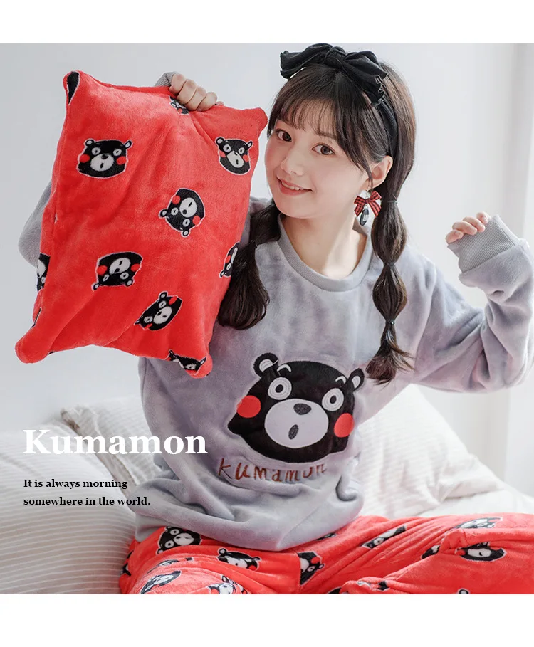 Kumamon Аниме пижамы наборы с длинным рукавом пижамы костюм мультфильм домашняя женская одежда для сна теплые зимние подарки
