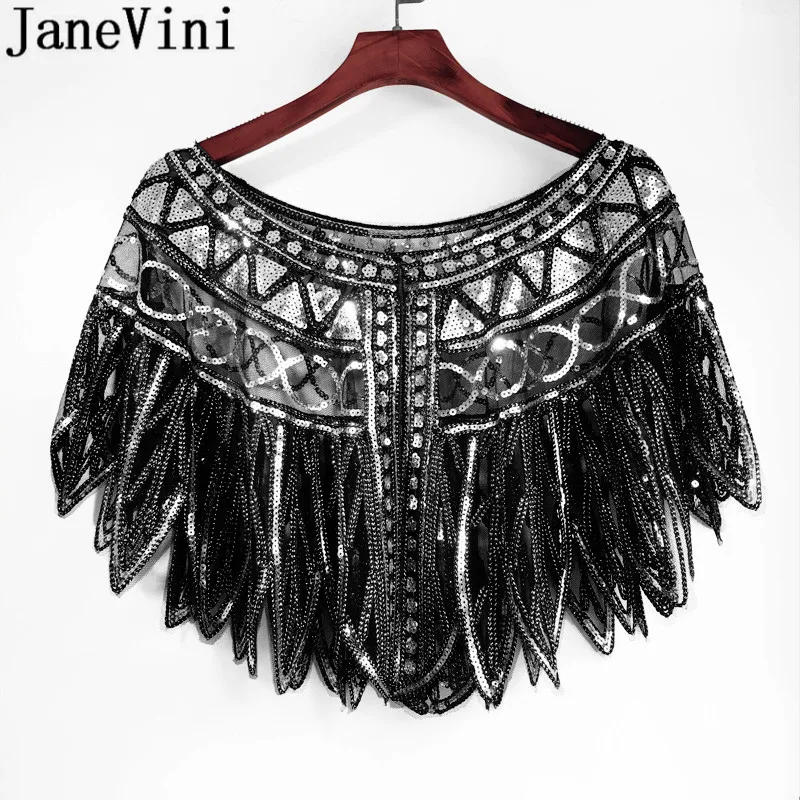 JaneVini Bling Sequins женская накидка из бисера упаковка для свадебного платья Палантины Золотой Черный жакет вечернее платье Болеро