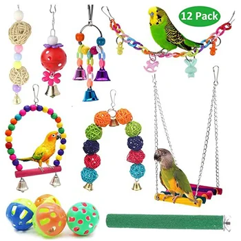 

Bird Toys Parrot Swing Toys Chewing Hanging Bell Pet Birds Cage Toys Suitable for Small Parakeets