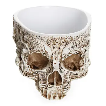 

Hand Carved Human Skull Flower Pot Vase Bowl Succulent Plant Planter Container Garden Home Halloween Decor
