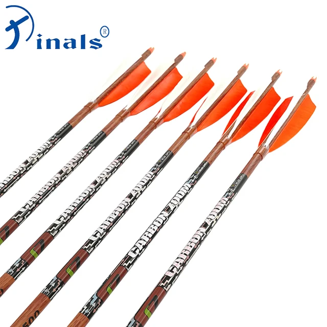 US $63.65 12PCS Spine Wood Skin Archery Inch Carbon Arrows Shafts Turkey Feathers 100GR Points