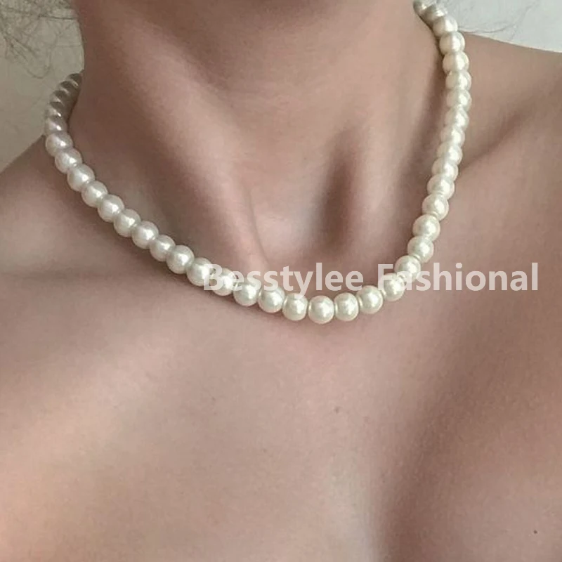 Women Fashion Vintage Pearl Necklace Party Necklace Elegant Chain Retro Accessories All Match Necklace Streetstyle Necklace