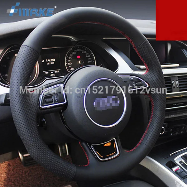 Для Audi A4 высокое качество ручная прошитая противоскользящая черная кожа красная нить DIY чехол на руль