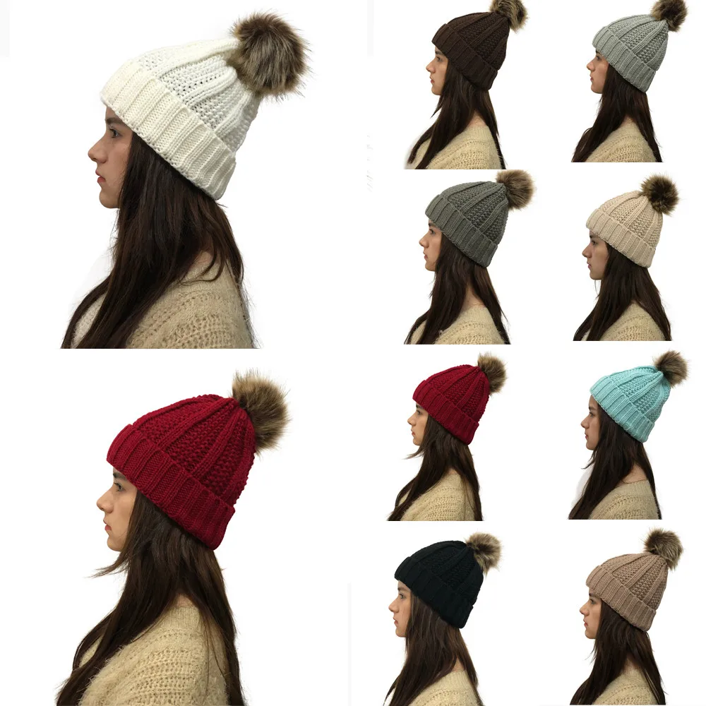 Женская мягкая теплая вязаная шапка грязная булочка шапки повседневные женские осенне-зимние уличные шапки из искусственного меха