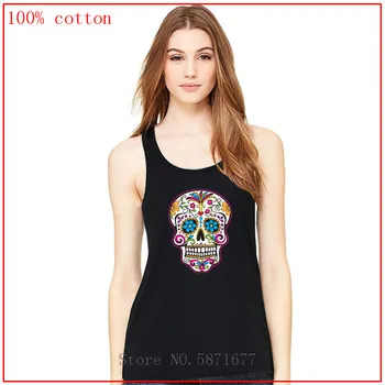 

Fashion Hipster Clothing Hip Hop Shirt Mexican Sugar Skull Shirt For Women Cotton Tee Shirt tank tops black crop top