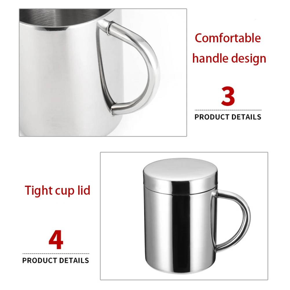 Stainless Steel Double Layer Durable Beverages Mug Thermal Practical Home Office Insulated Cup With Lid Tea Easy Clean Rustproof