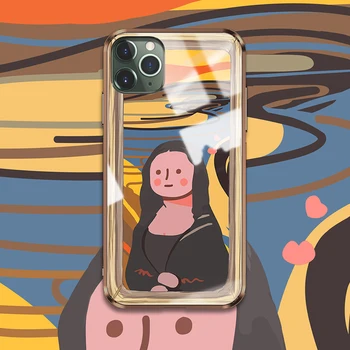 

Mona Lisa Art Oil Planting 3D 9H Tempered Glass Phone Case For Iphone 11 11 Pro 11 Pro Max Back Cover Fundas