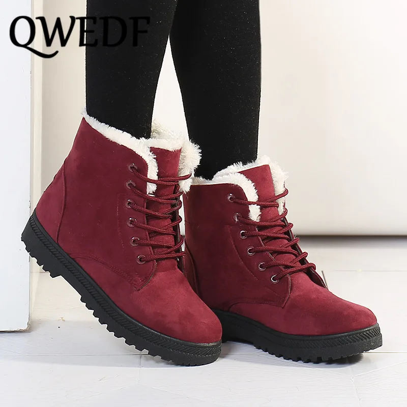 

2019 Classic Women Winter Boots Suede Ankle Snow Boots Female Warm Fur Plush Insole High Quality Botas Mujer Lace-Up S2-98