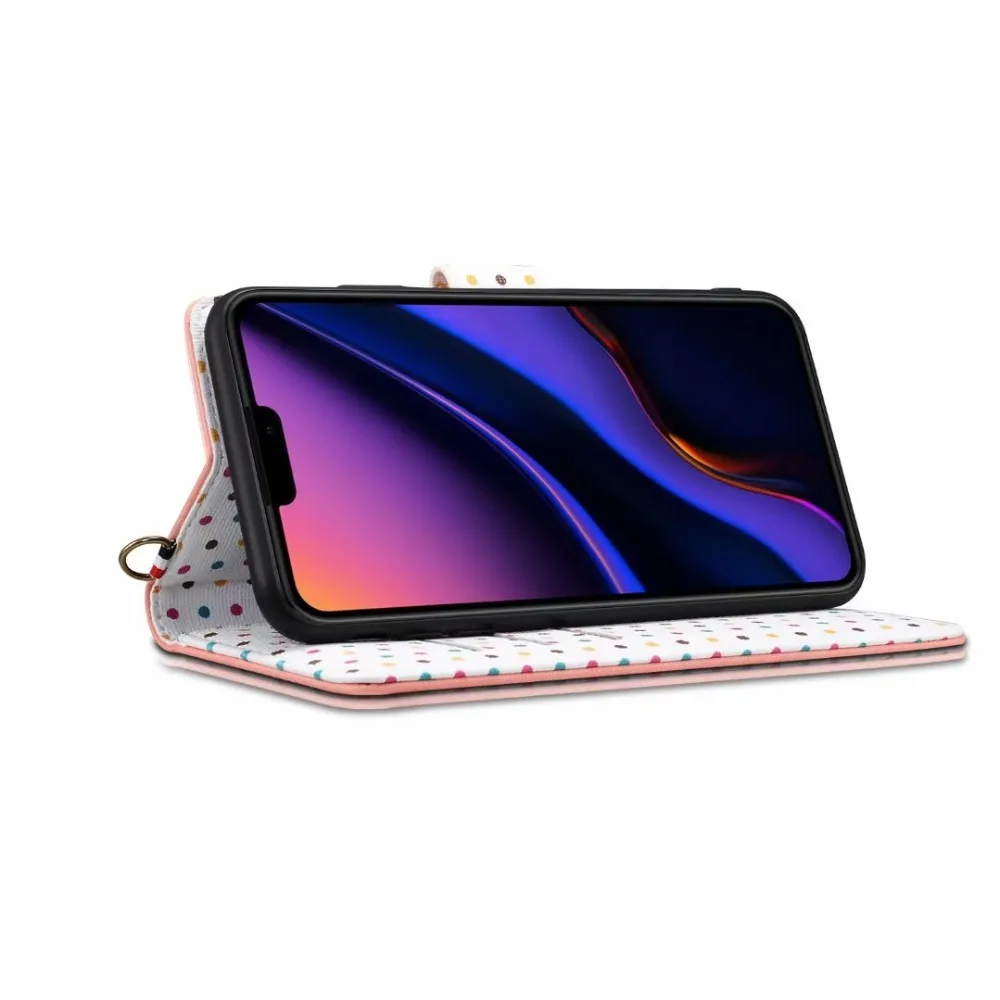 Wave point dot wallet card leather case for iPhone (2)