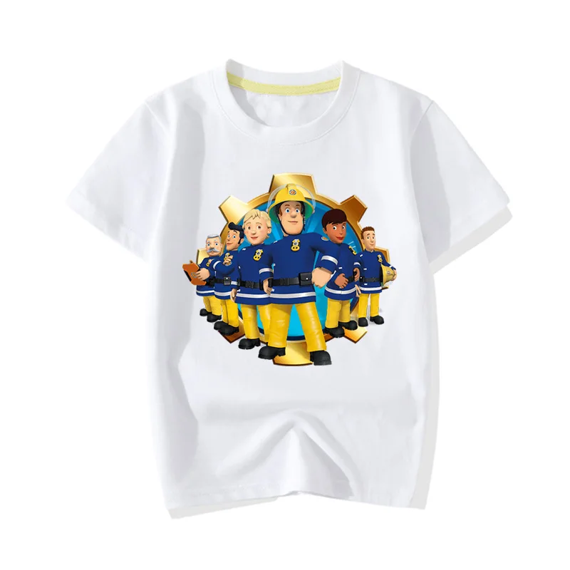 Детские футболки с короткими рукавами летняя одежда повседневные футболки с круглым вырезом для маленьких мальчиков и девочек футболки с рисунком пожарного Сэма JY067 - Цвет: White T-shirt