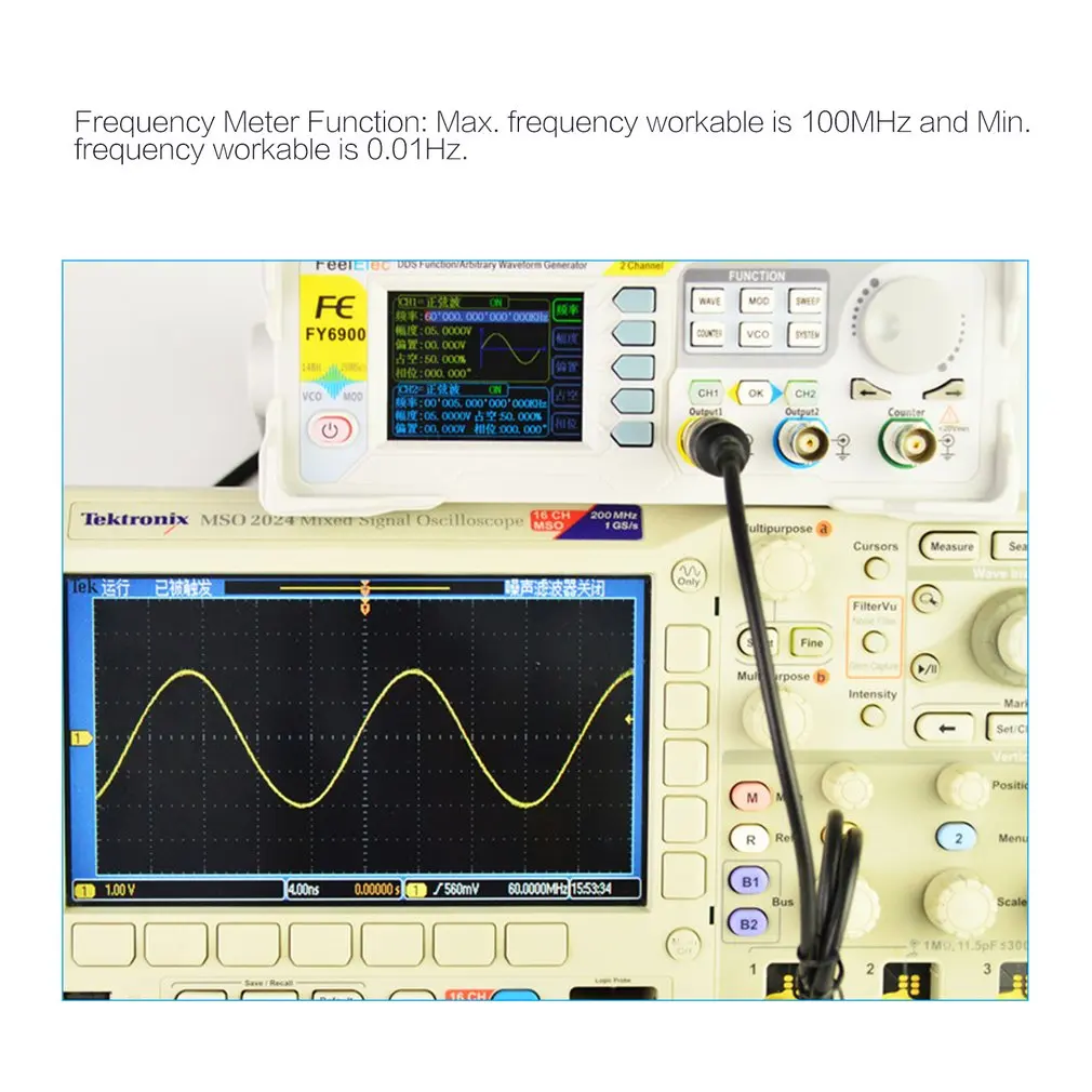 DDS Dual-channel Digital Function Arbitrary Waveform Signal Generator 250MSa/s 60MHz 14bits Frequency Meter