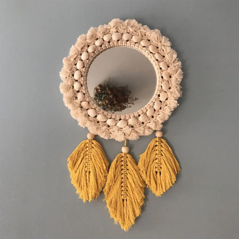 Настенные зеркала с перьями макраме, креативное зеркало Espejos Decorativos для макияжа, для ванной комнаты, с перьями, гобелен, зеркало, Настенный декор
