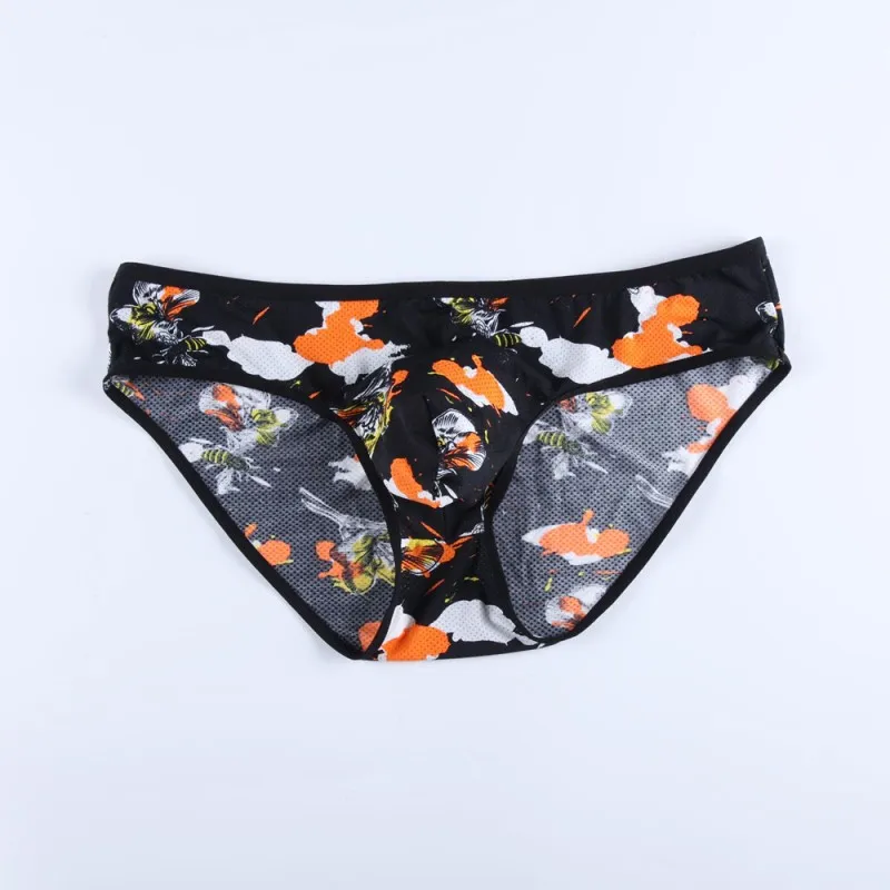 

2018 summer WJ new men's sexy ice silk briefs underwear fashion bikini panties gay underwear low waist printed