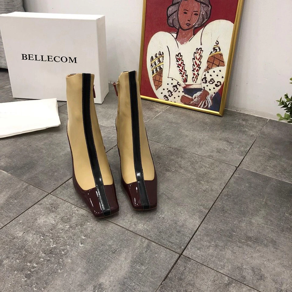 

BELLECOM 2019 Autumn and Winter New Type Female Dermal Duckbilled Boots with High heels and Smoking Boots