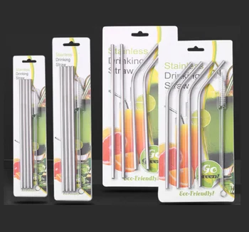 

25sets 4+1/set Reusable 8.5 10.5 inch Straight/Bent 304 Stainless Steel Metal Drinking Straw With Clean Brush For 20oz/30oz Mugs