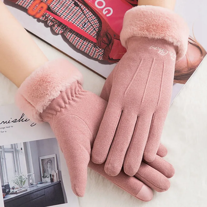 Классические Luvas De Inverno женские модные зимние уличные спортивные теплые перчатки варежки Eldiven однотонные розовые Guantes Femme