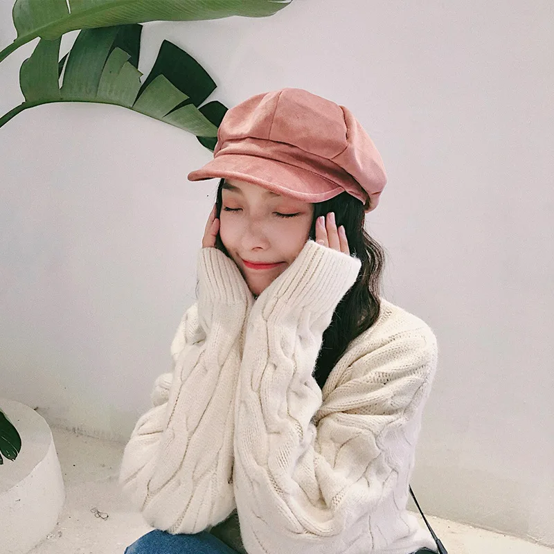Autumn And Winter Velvet Bud Hat WOMEN'S Korean-style-Versatile British-Style Cute Japanese-style Soft Sister Octagon Beret