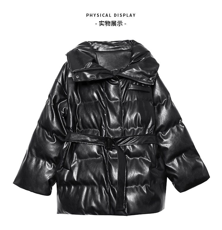 Высококачественное пальто из искусственной кожи Женская длинная куртка из толстой кожи женская зимняя свободная приталенная кожаная хлопковая одежда женская