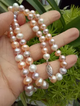 

natural 7-8mm south sea white pink purple multicolor pearl necklace 18"
