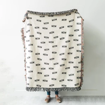 

CANIRICA Cat Throw Blanket - "MEOW" Black and White Throws For Cat Room Decor Dorm Blankets Funny Throw Blanket