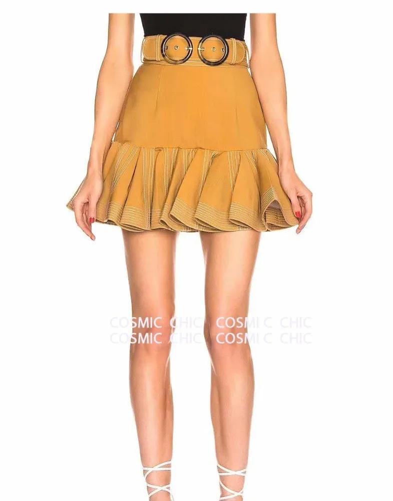 CCCC мини-юбка с оборками, осенняя Повседневная однотонная стильная короткая юбка, плиссированная юбка русалки с поясом, модная подиумная Zim