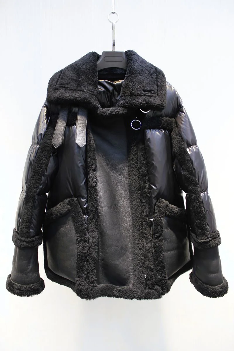 DEAT, зимний модный пуховик контрастного цвета, женское утепленное длинное пальто с отворотом из овечьего меха 19F-a272