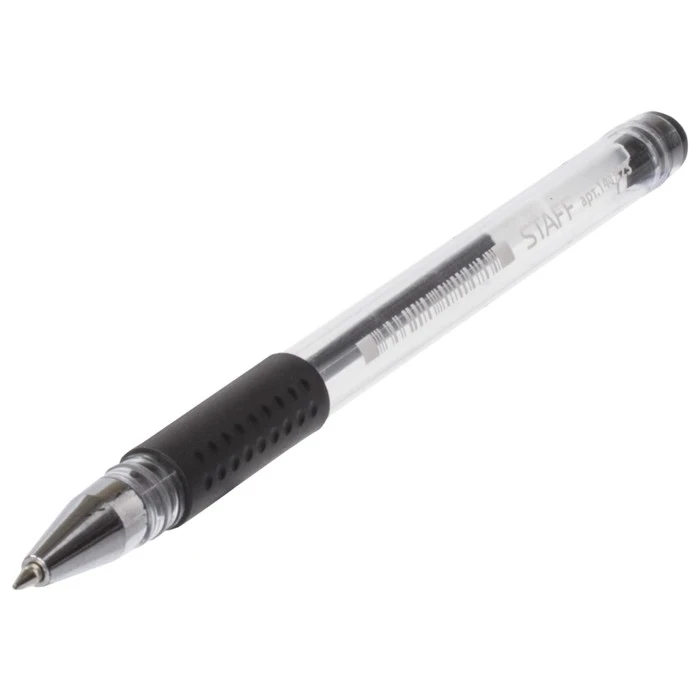 ручка гелевая 0,5мм, синяя. корпус синяя 0,5мм. корпус прозрачный, резиновый держатель, синяя/staff. 5. ручка шариковая 0.