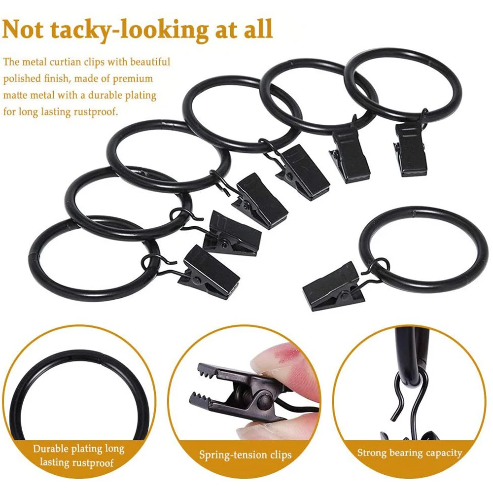 40 anelli per tende in metallo con clip, clip per tende, diametro