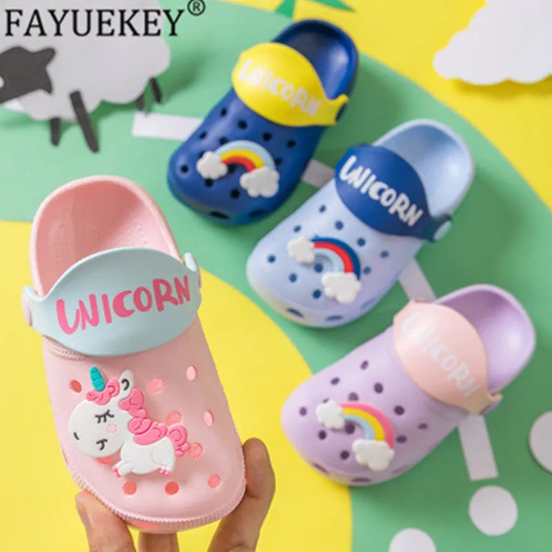 Тапочки FAYUEKEY с радужным единорогом летние шлепанцы для малышей мальчиков и