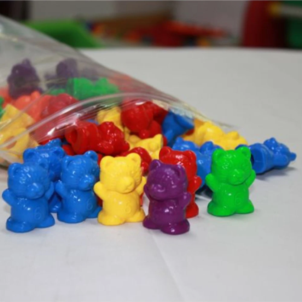 60pcs Bear Shape Weight with Scale Mark Science Education Toy Professional Kindergarten Experiment Math Color Teaching Aid
