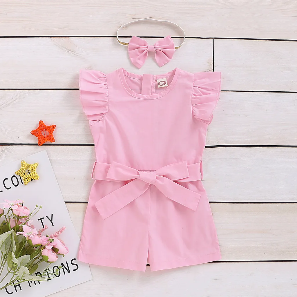 Лето 2020 г. летняя одежда для маленьких девочек однотонные сиамские штаны и