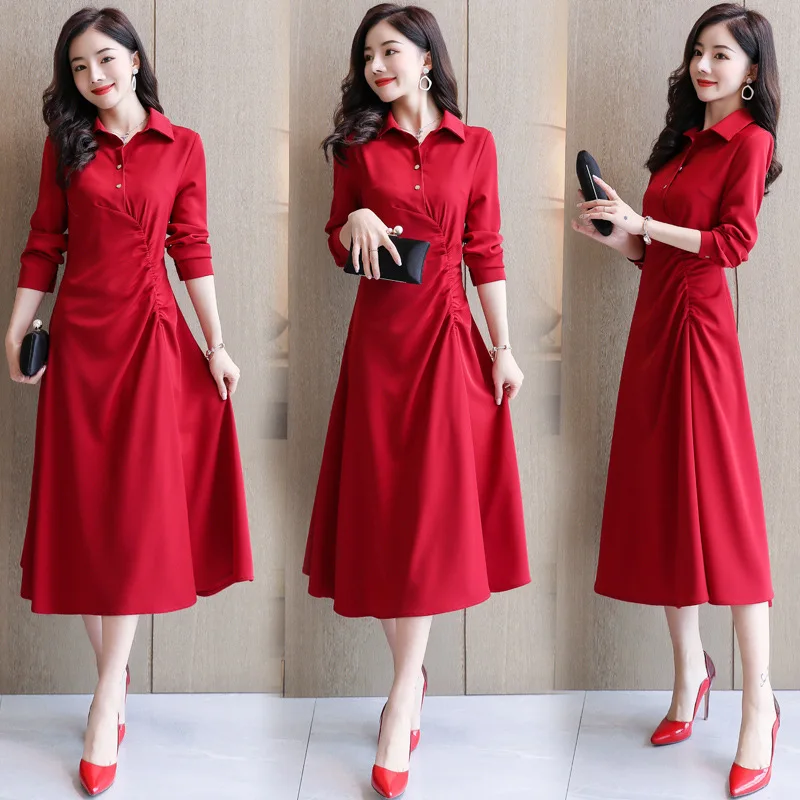 

Dress Women's 2020 New Style Spring Korean-style Waist Hugging Slimming Elegant Goddess Debutante Slim Fit over-the-Knee Dress