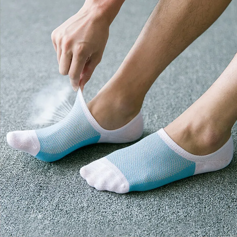 

1 Pairs Summer Mesh Breathable Short Socks Stripe Non-slip Silicone Sock Men's No Show Invisible Boat Sox For Mens Gifts