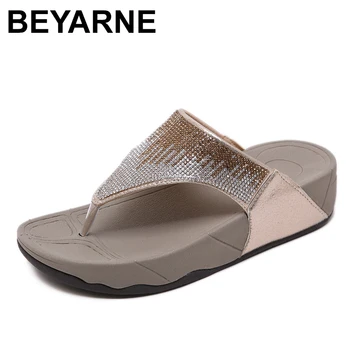 

BEYARNERubber flip-flops on a wedge heel beach shoes sequins slides women slippers outdoor platform Pantofle Med Hawaiian clog