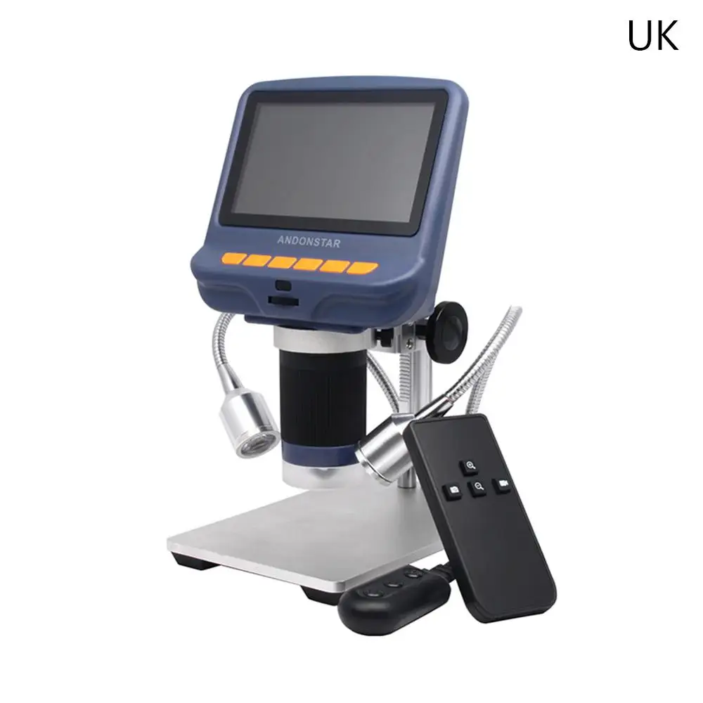 UK Plug 10X до 220X usb-мироскоп microscopio digital para electronica 4,3 дюймовый ЖК-дисплей Mikroskop 5 миллион пикселей - Цвет: UK Plug