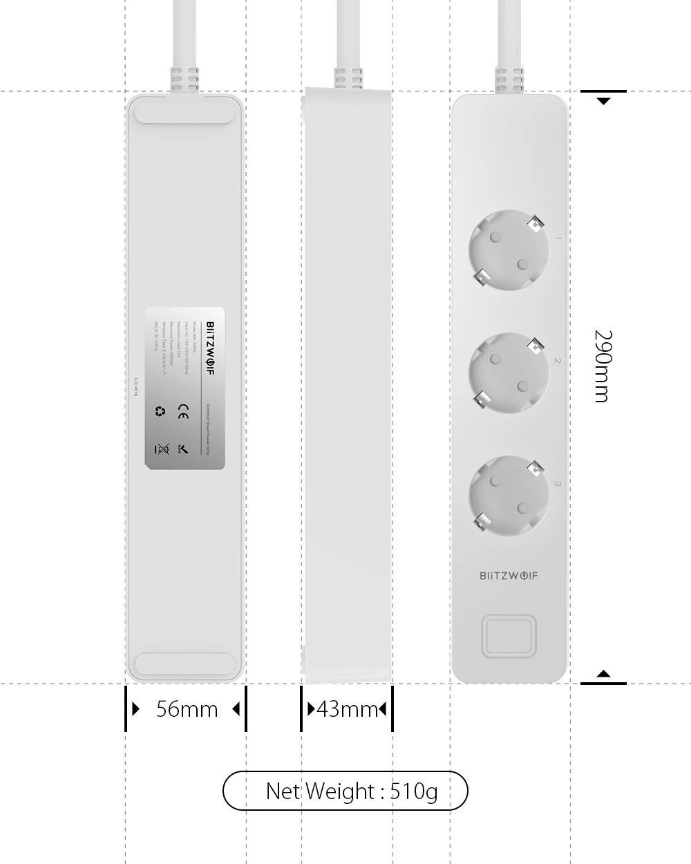 BlitzWolf BW-SHP9, 3300 Вт, 15а, 3 гнезда, двойной USB слот, 2,4 ГГц, WiFi, умные электрические розетки, таймер, приложение, дистанционное управление, работа с Alexa