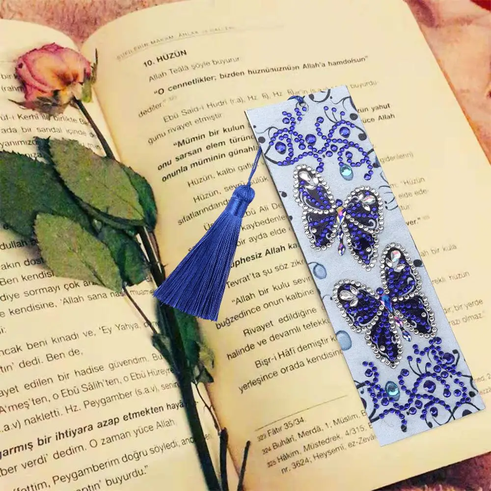 

5D DIY Special Shaped Butterfly Diamond Painting Leather Bookmark Diamond Embroidery Craft Tassel Book Marks for Books