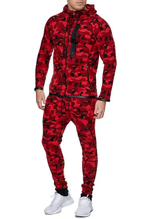 Победить Для мужчин костюм Популярные 3d с принтом, толстовка с капюшоном с камуфляжным принтом, на молнии, в стиле «хип-хоп» Спортивная бодибилдеров, Для мужчин одежда для бега Костюмы - Цвет: Красный