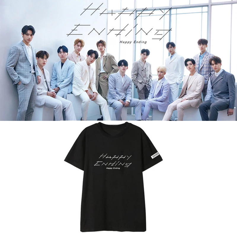 Kpop футболка с надписью SEVENTEEN Happy Ending уличная одежда свободная топы коротким