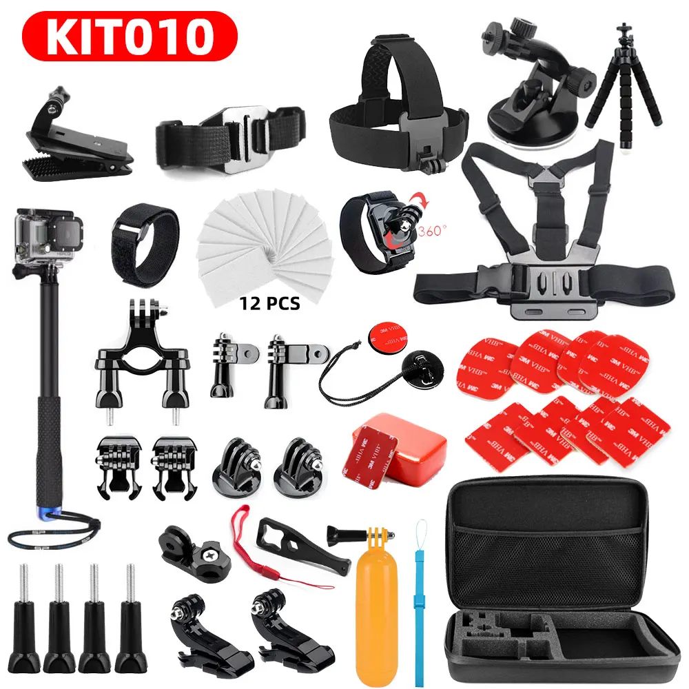 KIT010 Для GoPro hero 7 6 5 4 3+ экшн спортивные аксессуары для видеокамеры комплект селфи палка для SJCAM Xiaomi Yi 4k mijia Сумка Для Хранения Чехол - Цвет: KIT010