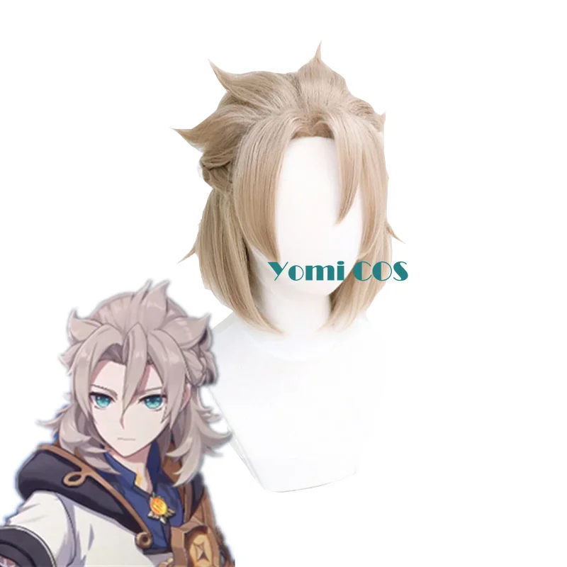 

Genshin Impact Game Albedo Cosplay Short Linen Gold Wig Anime Heat Resistant Synthetic Wigs Halloween Drop Shipping Free wig Cap