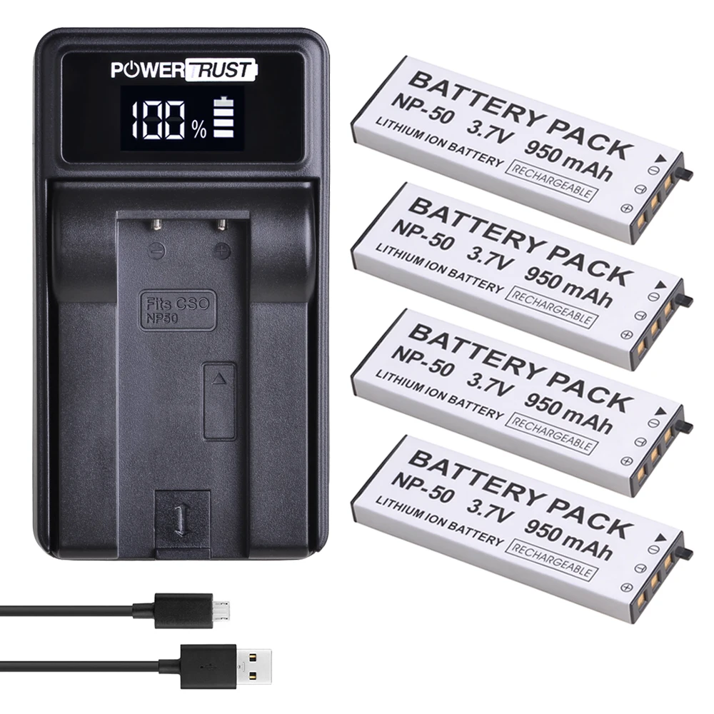 PowerTrust 3,7 V 950mAH NP-50 NP 50 NP50 литий-ионный аккумулятор и светодиодный зарядное устройство для Casio Exilim EX-V7, EX-V7R, EX-V8, EX-V8SR батареи - Цвет: 4Battery and Charger