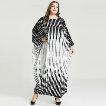 

[EWQ] 2020 New Pattern Spring Summer Round Collar Long Sleeve Black White Print Patchwork Pullovers Casual Dress Women AK97701