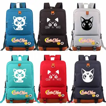 

Cartoon Kawaii Sailor Moon Luna Cat Boy Girl Book School bag Women Bagpack Teenagers Schoolbags Men Student Patchwork Backpack